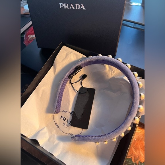 Miu Miu Prada NWT NIB faux pearl blue headband